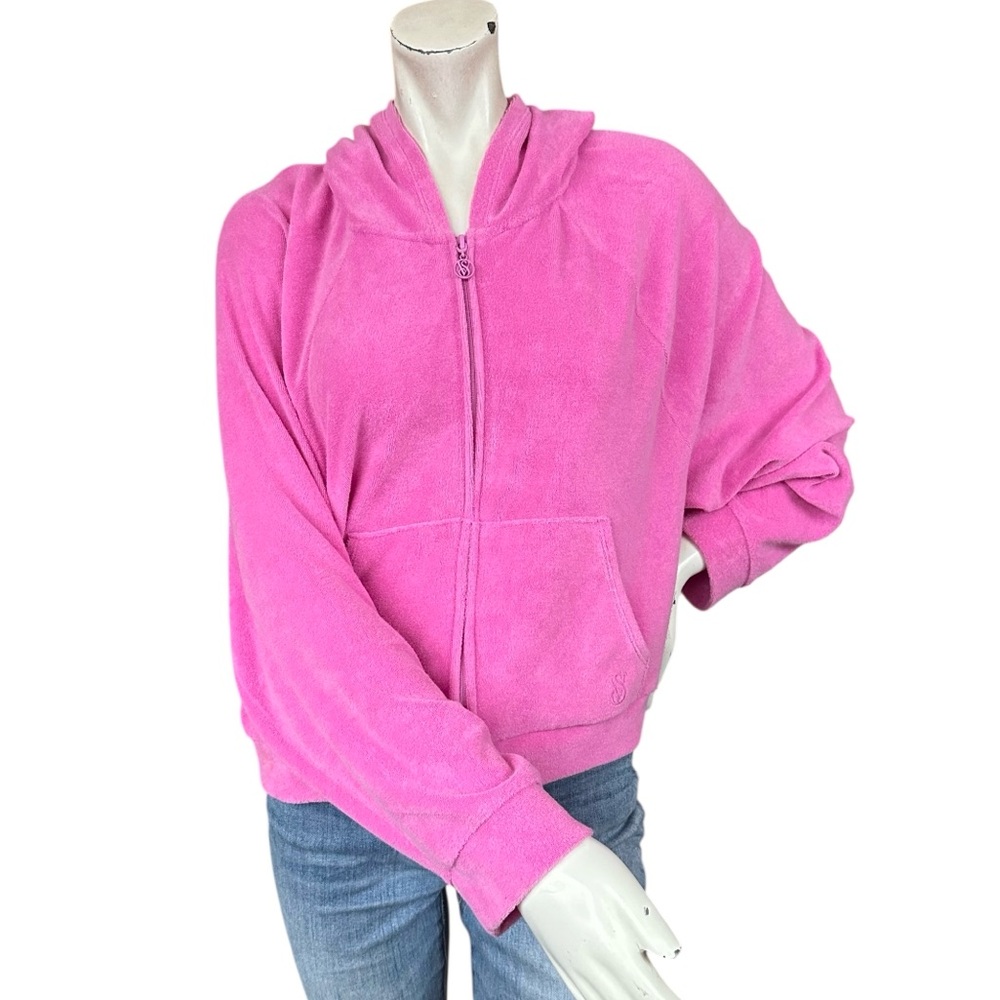 Victorias Secret Pink Terrycloth Boxy Y2K Zip Up Hooded Zipup Sweatshirt XL